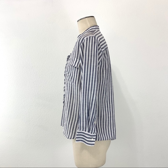 Madewell- Blue White Vertical Stripe Lace Up Top - Picture 3 of 8